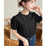 ストライプレースパフスリーブ半袖ポロシャツ | moment+ | 詳細画像15 