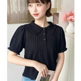 ストライプレースパフスリーブ半袖ポロシャツ | moment+ | 詳細画像18 