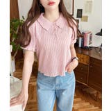 ストライプレースパフスリーブ半袖ポロシャツ | moment+ | 詳細画像30 