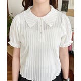 ストライプレースパフスリーブ半袖ポロシャツ | moment+ | 詳細画像9 