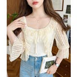 フラワーストライプストレッチレースショート丈フリルカーディガン | moment+ | 詳細画像10 