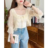 フラワーストライプストレッチレースショート丈フリルカーディガン | moment+ | 詳細画像12 