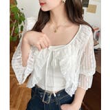 フラワーストライプストレッチレースショート丈フリルカーディガン | moment+ | 詳細画像3 