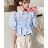 無地&マルチストライプフリルビスチェセット半袖シャツブラウス | moment+ | 詳細画像31