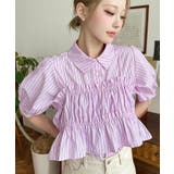 ピンク系その他 | 無地&マルチストライプフリルビスチェセット半袖シャツブラウス | moment+