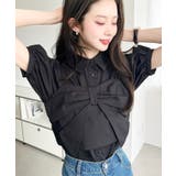 無地＆マルチストライプリボンビスチェセット半袖シャツブラウス | moment+ | 詳細画像10 