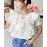 ビッグカラーカスケードフリルレースアップ半袖ブラウス | moment+ | 詳細画像10