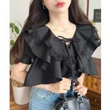 ビッグカラーカスケードフリルレースアップ半袖ブラウス | moment+ | 詳細画像13