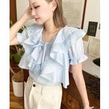 ビッグカラーカスケードフリルレースアップ半袖ブラウス | moment+ | 詳細画像18