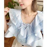 ビッグカラーカスケードフリルレースアップ半袖ブラウス | moment+ | 詳細画像21