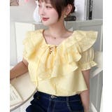 ビッグカラーカスケードフリルレースアップ半袖ブラウス | moment+ | 詳細画像23