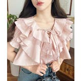 ビッグカラーカスケードフリルレースアップ半袖ブラウス | moment+ | 詳細画像26