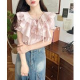 ビッグカラーカスケードフリルレースアップ半袖ブラウス | moment+ | 詳細画像27