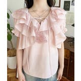 ビッグカラーカスケードフリルレースアップ半袖ブラウス | moment+ | 詳細画像30