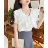 ビッグカラーカスケードフリルレースアップ半袖ブラウス | moment+ | 詳細画像4