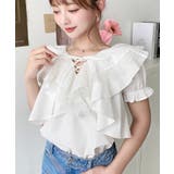 ビッグカラーカスケードフリルレースアップ半袖ブラウス | moment+ | 詳細画像9