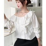 フロントタックアシンメトリーフリルワンショルダーブラウス | moment+ | 詳細画像3 