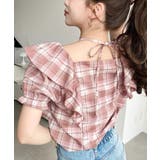 クロスリボンフリルカラー半袖チェックブラウス | moment+ | 詳細画像10 