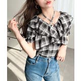 クロスリボンフリルカラー半袖チェックブラウス | moment+ | 詳細画像22 