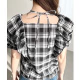 クロスリボンフリルカラー半袖チェックブラウス | moment+ | 詳細画像31 