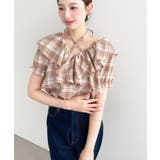 クロスリボンフリルカラー半袖チェックブラウス | moment+ | 詳細画像6 