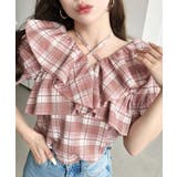 クロスリボンフリルカラー半袖チェックブラウス | moment+ | 詳細画像7 