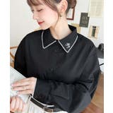 衿ワンポイント刺繍ピコレース長袖ブラウス | moment+ | 詳細画像25
