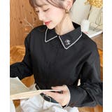 衿ワンポイント刺繍ピコレース長袖ブラウス | moment+ | 詳細画像26