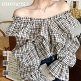 マルチウェイオフショルクロスフリルチェックブラウス | moment+ | 詳細画像1 