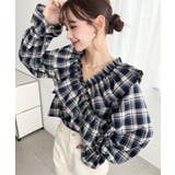 マルチウェイオフショルフリルリボンショート丈長袖チェックブラウス | moment+ | 詳細画像19
