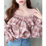 マルチウェイオフショルフリルリボンショート丈長袖チェックブラウス | moment+ | 詳細画像24