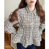 シャーリングビスチェデザイン長袖チェックシャツ | moment+ | 詳細画像4 