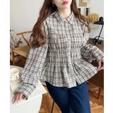 シャーリングビスチェデザイン長袖チェックシャツ | moment+ | 詳細画像5 