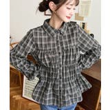 ブラック | シャーリングビスチェデザイン長袖チェックシャツ | moment+