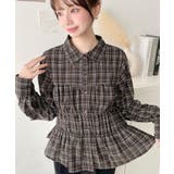 ブラウン | シャーリングビスチェデザイン長袖チェックシャツ | moment+