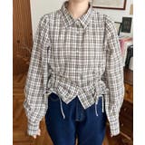 フリルビスチェセット裾ドロストリボン長袖チェックシャツ | moment+ | 詳細画像15 