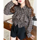 フリルビスチェセット裾ドロストリボン長袖チェックシャツ | moment+ | 詳細画像23 