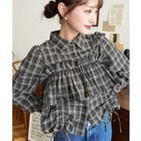 ブラック | フリルビスチェセット裾ドロストリボン長袖チェックシャツ | moment+