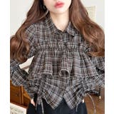 ブラウン | フリルビスチェセット裾ドロストリボン長袖チェックシャツ | moment+