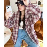 ボルドー | フード付き長袖チェックシャツ | moment+