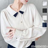 シフォンジョーゼット配色ダブルカラー長袖ブラウス | moment+ | 詳細画像1 