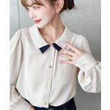 シフォンジョーゼット配色ダブルカラー長袖ブラウス | moment+ | 詳細画像10 