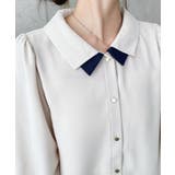 シフォンジョーゼット配色ダブルカラー長袖ブラウス | moment+ | 詳細画像15 