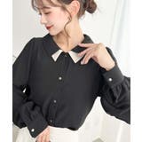 シフォンジョーゼット配色ダブルカラー長袖ブラウス | moment+ | 詳細画像16 