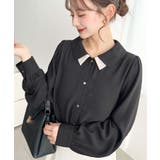 シフォンジョーゼット配色ダブルカラー長袖ブラウス | moment+ | 詳細画像17 