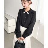 シフォンジョーゼット配色ダブルカラー長袖ブラウス | moment+ | 詳細画像18 