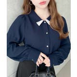 シフォンジョーゼット配色ダブルカラー長袖ブラウス | moment+ | 詳細画像21 