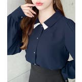 シフォンジョーゼット配色ダブルカラー長袖ブラウス | moment+ | 詳細画像24 