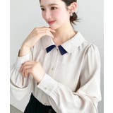 シフォンジョーゼット配色ダブルカラー長袖ブラウス | moment+ | 詳細画像32