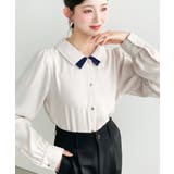 シフォンジョーゼット配色ダブルカラー長袖ブラウス | moment+ | 詳細画像33